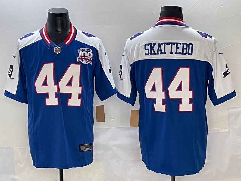 Men 2025 New York Giants 44 Skattebo Blue Throwback Three generations Nike Limited NFL Jersey style 1
